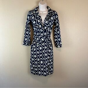 samantha sung blue & white print wrap dress
